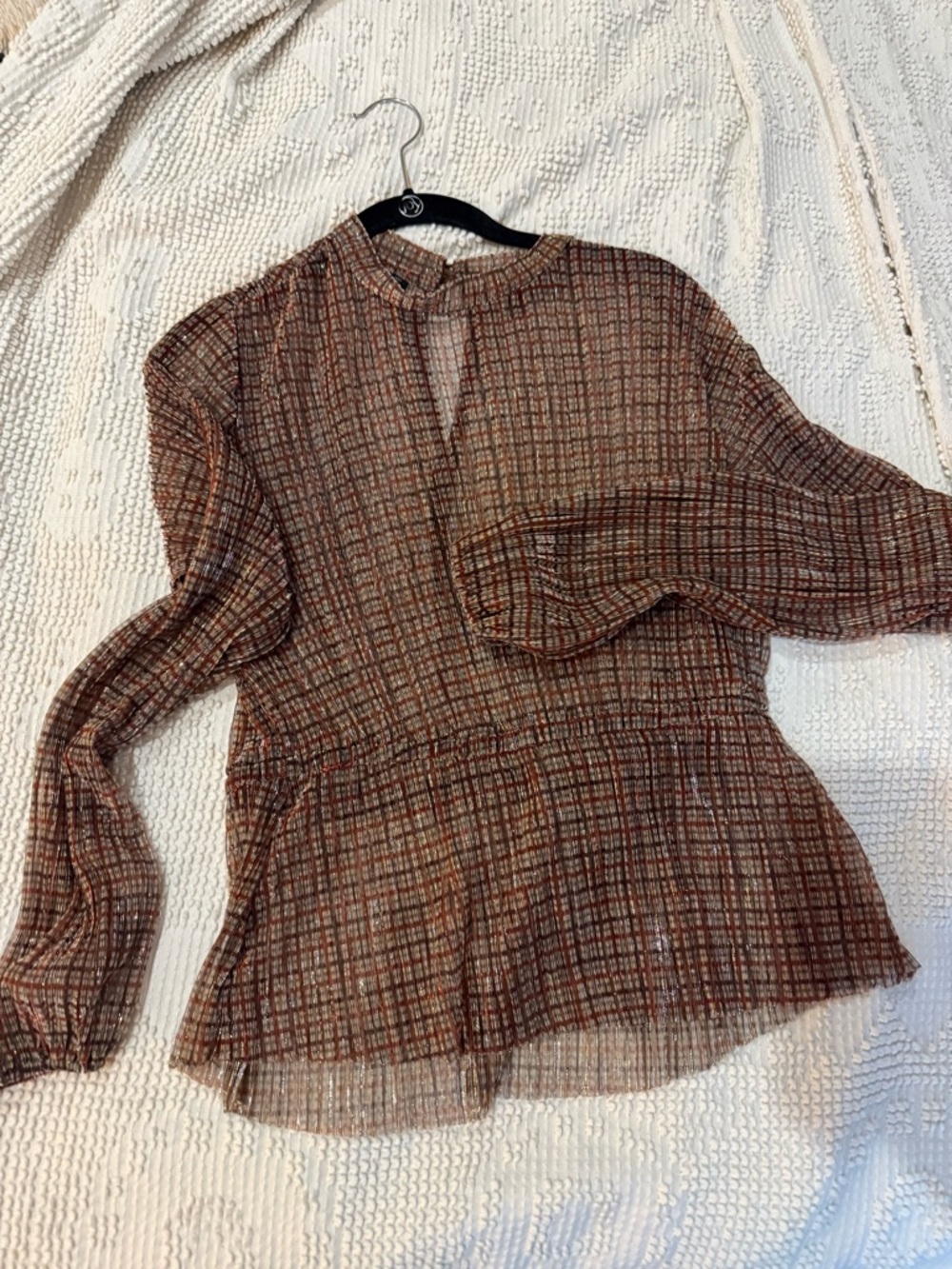 Vero Moda Brown Plaid Long-Sleeve Peplum blouse